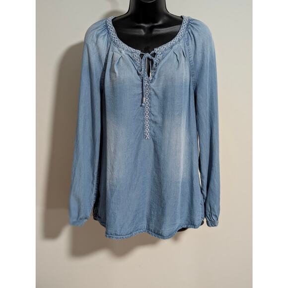 Vintage America Tops - Vintage America Blues Denim Blouse Chambray Peasant Top Long Sleeve Size Small